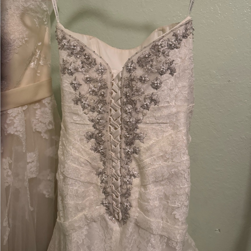 David's Bridal Strapless, Lace Fit and Flare Wedding Dress - Style YP3344 - Picture 15 of 16
